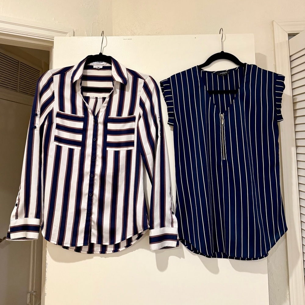 LOT of 2 Express Shirts: Portofino Slim & Zip Front striped